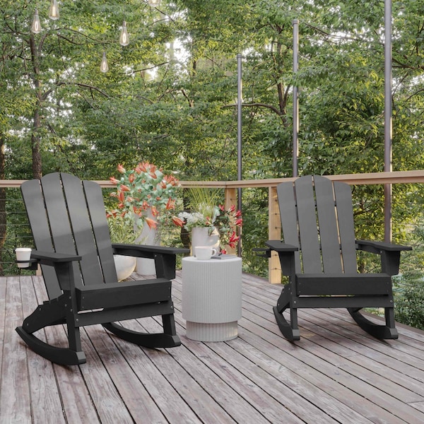 Flash Furniture Gray Adirondack Rocking Chairs with Cupholder, 2PK 2-LE-HMP-1044-31-GY-GG - main